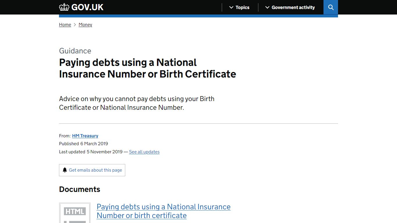 Paying debts using a National Insurance Number or Birth Certificate ...